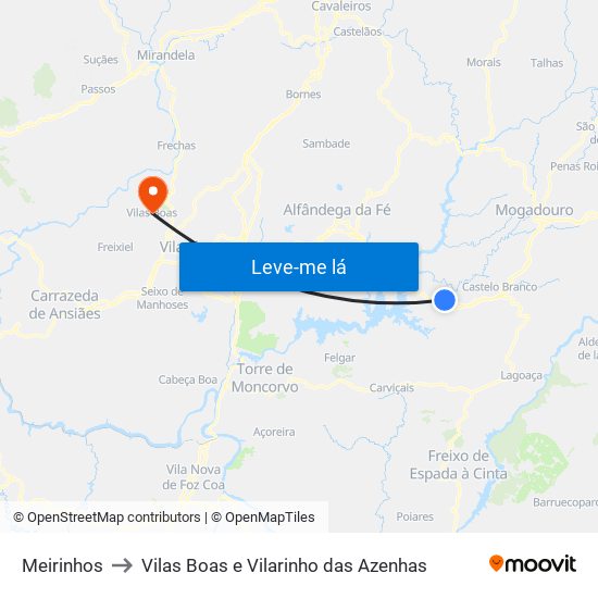 Meirinhos to Vilas Boas e Vilarinho das Azenhas map