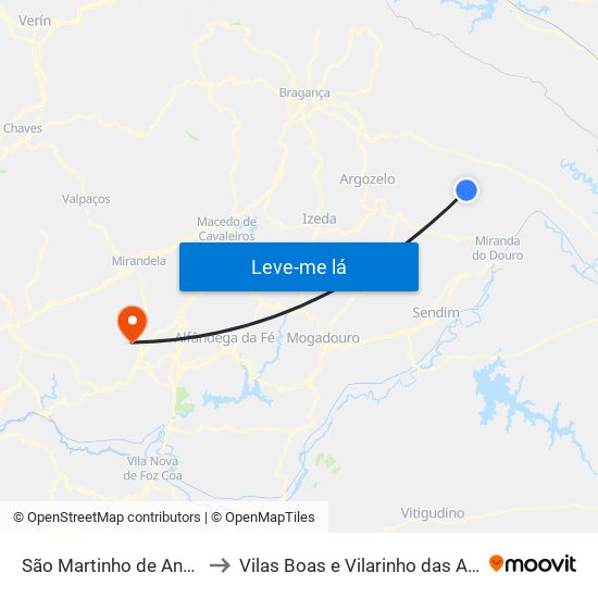 São Martinho de Angueira to Vilas Boas e Vilarinho das Azenhas map