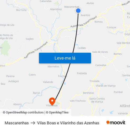 Mascarenhas to Vilas Boas e Vilarinho das Azenhas map