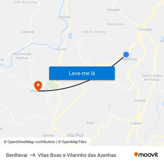 Benlhevai to Vilas Boas e Vilarinho das Azenhas map