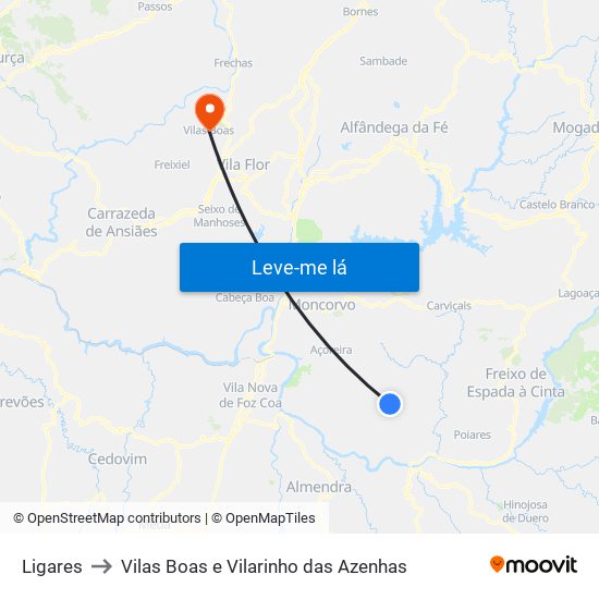 Ligares to Vilas Boas e Vilarinho das Azenhas map