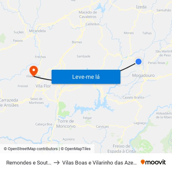 Remondes e Soutelo to Vilas Boas e Vilarinho das Azenhas map