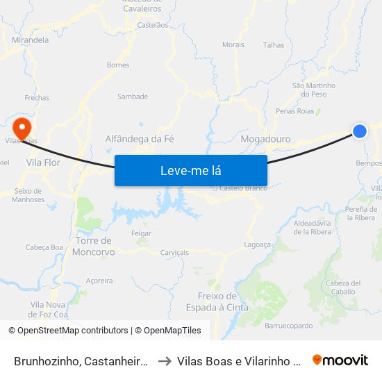 Brunhozinho, Castanheira e Sanhoane to Vilas Boas e Vilarinho das Azenhas map