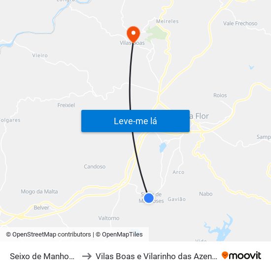 Seixo de Manhoses to Vilas Boas e Vilarinho das Azenhas map