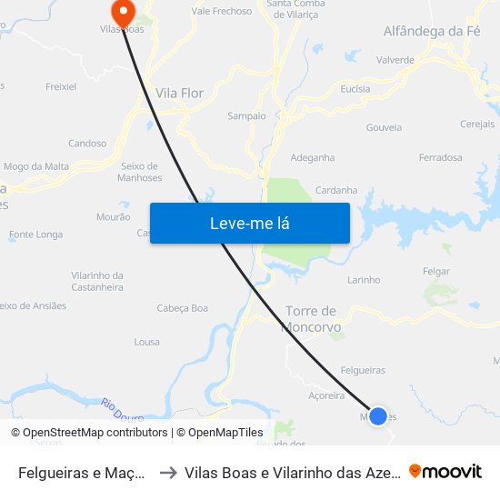 Felgueiras e Maçores to Vilas Boas e Vilarinho das Azenhas map