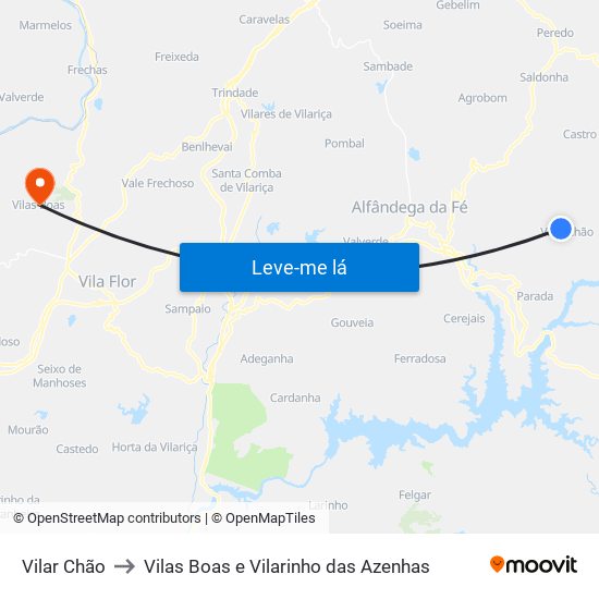 Vilar Chão to Vilas Boas e Vilarinho das Azenhas map