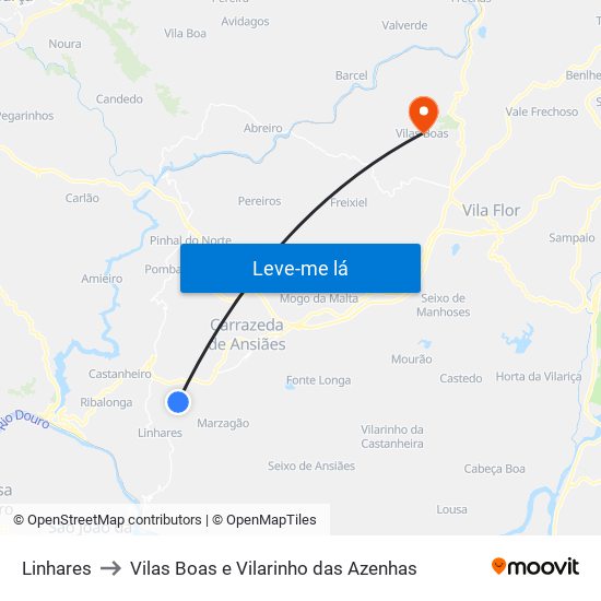 Linhares to Vilas Boas e Vilarinho das Azenhas map