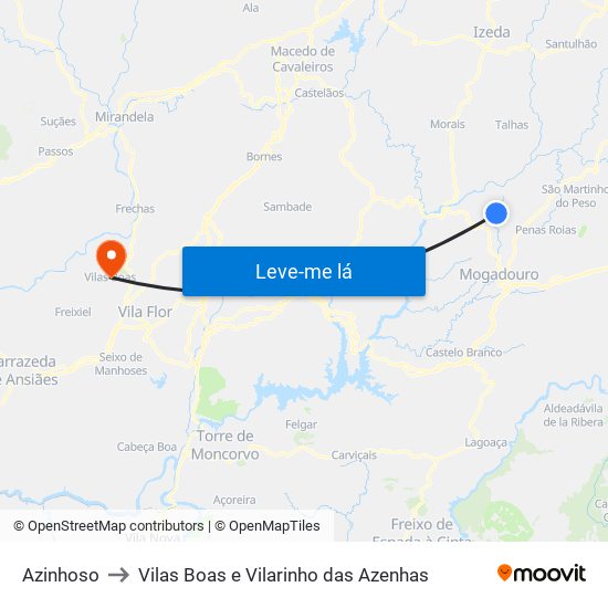 Azinhoso to Vilas Boas e Vilarinho das Azenhas map