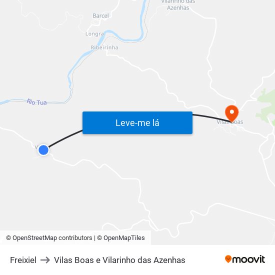 Freixiel to Vilas Boas e Vilarinho das Azenhas map