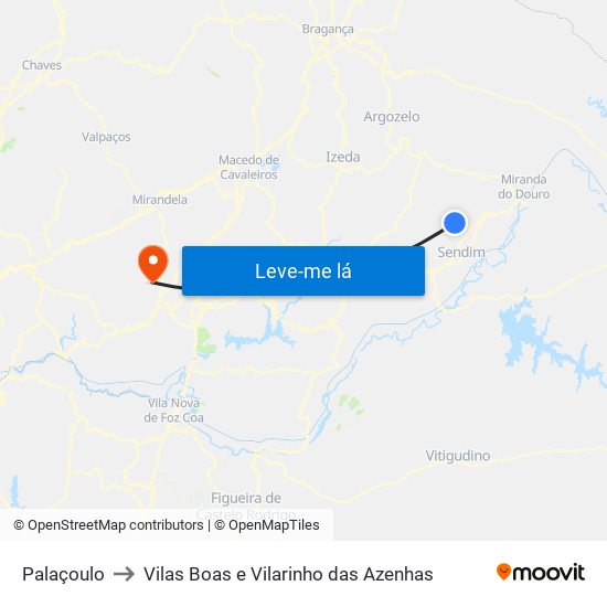 Palaçoulo to Vilas Boas e Vilarinho das Azenhas map