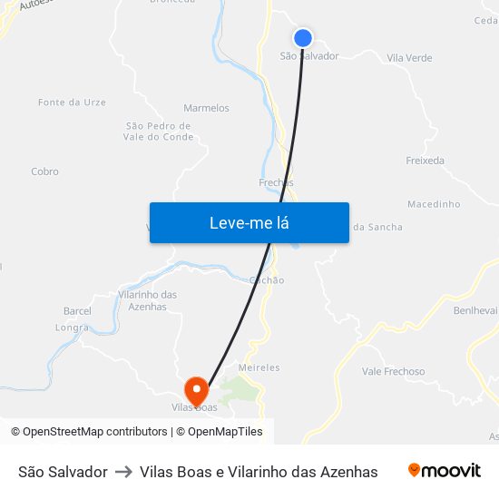 São Salvador to Vilas Boas e Vilarinho das Azenhas map