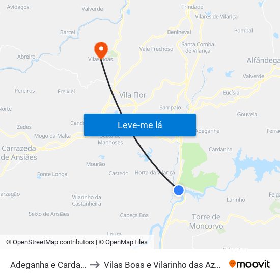 Adeganha e Cardanha to Vilas Boas e Vilarinho das Azenhas map