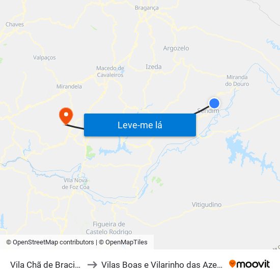 Vila Chã de Braciosa to Vilas Boas e Vilarinho das Azenhas map