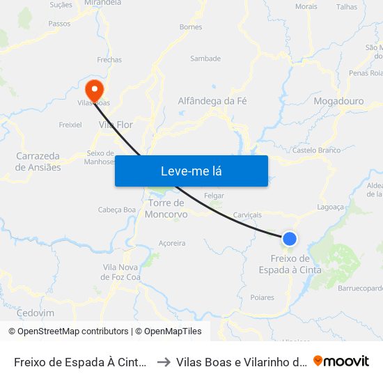 Freixo de Espada À Cinta e Mazouco to Vilas Boas e Vilarinho das Azenhas map