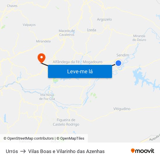 Urrós to Vilas Boas e Vilarinho das Azenhas map