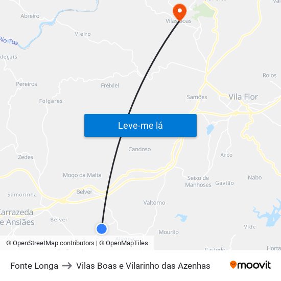Fonte Longa to Vilas Boas e Vilarinho das Azenhas map