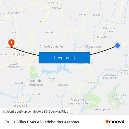 Tó to Vilas Boas e Vilarinho das Azenhas map