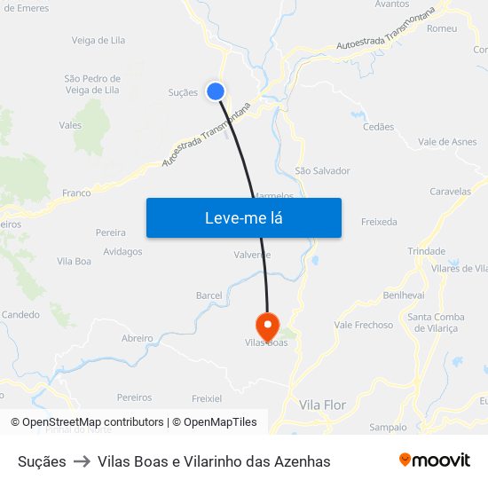 Suçães to Vilas Boas e Vilarinho das Azenhas map