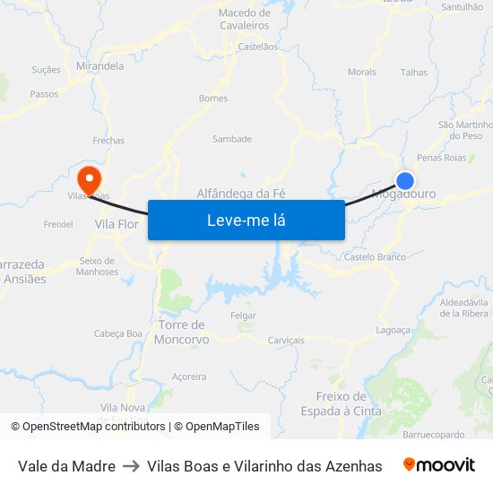 Vale da Madre to Vilas Boas e Vilarinho das Azenhas map