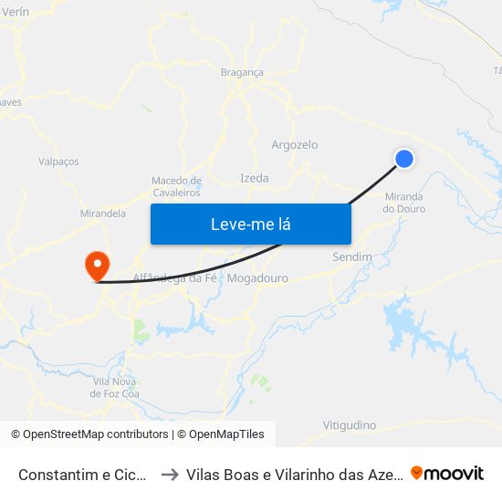 Constantim e Cicouro to Vilas Boas e Vilarinho das Azenhas map