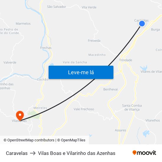 Caravelas to Vilas Boas e Vilarinho das Azenhas map
