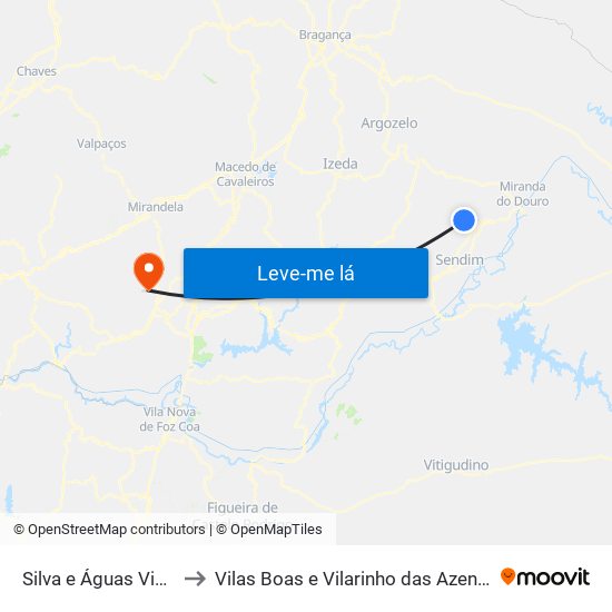 Silva e Águas Vivas to Vilas Boas e Vilarinho das Azenhas map