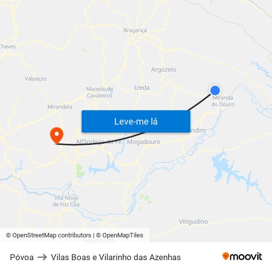 Póvoa to Vilas Boas e Vilarinho das Azenhas map