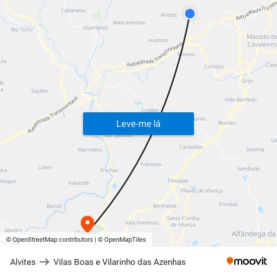 Alvites to Vilas Boas e Vilarinho das Azenhas map