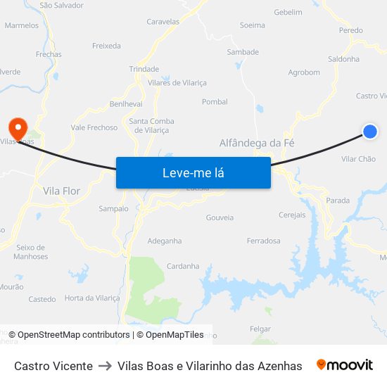 Castro Vicente to Vilas Boas e Vilarinho das Azenhas map