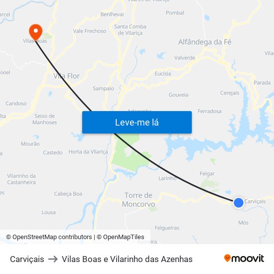 Carviçais to Vilas Boas e Vilarinho das Azenhas map