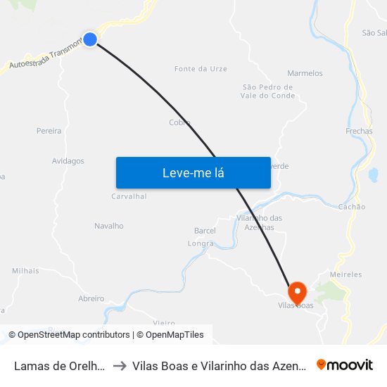 Lamas de Orelhão to Vilas Boas e Vilarinho das Azenhas map