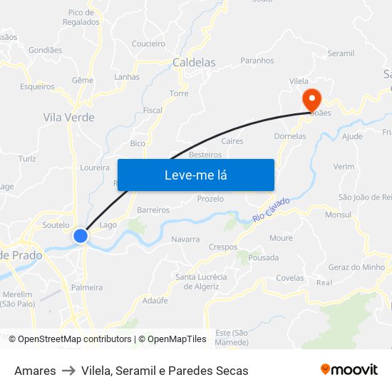 Amares to Vilela, Seramil e Paredes Secas map