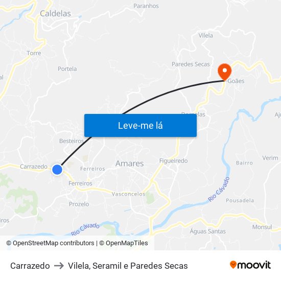 Carrazedo to Vilela, Seramil e Paredes Secas map