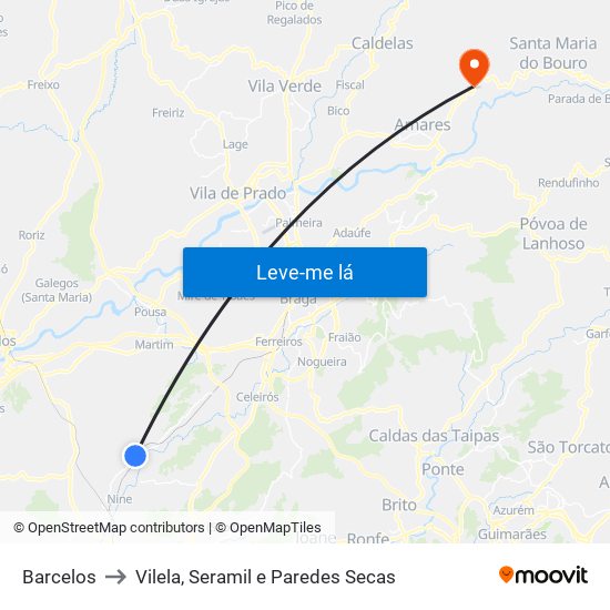 Barcelos to Vilela, Seramil e Paredes Secas map