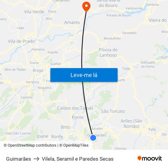 Guimarães to Vilela, Seramil e Paredes Secas map