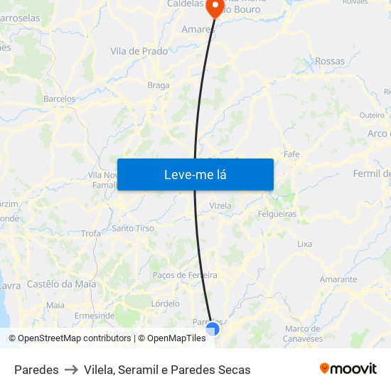 Paredes to Vilela, Seramil e Paredes Secas map