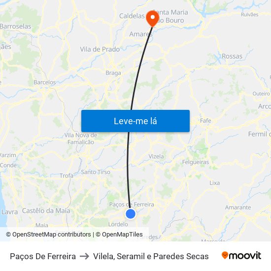 Paços De Ferreira to Vilela, Seramil e Paredes Secas map