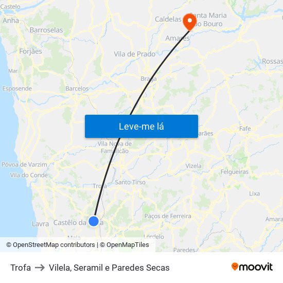 Trofa to Vilela, Seramil e Paredes Secas map