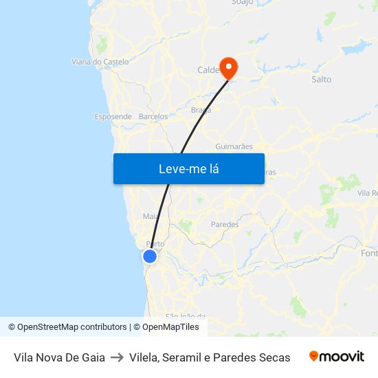 Vila Nova De Gaia to Vilela, Seramil e Paredes Secas map