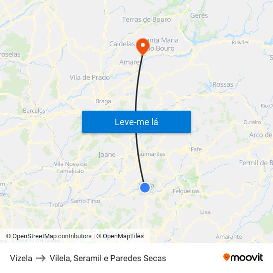 Vizela to Vilela, Seramil e Paredes Secas map