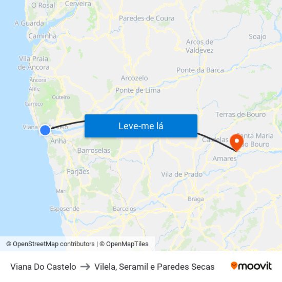 Viana Do Castelo to Vilela, Seramil e Paredes Secas map