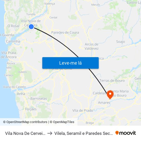 Vila Nova De Cerveira to Vilela, Seramil e Paredes Secas map
