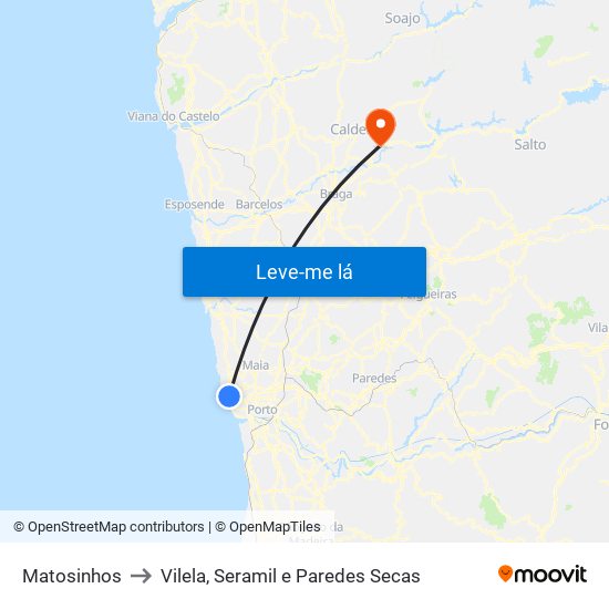 Matosinhos to Vilela, Seramil e Paredes Secas map