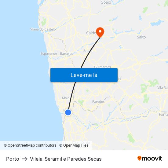 Porto to Vilela, Seramil e Paredes Secas map