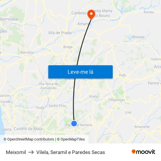 Meixomil to Vilela, Seramil e Paredes Secas map