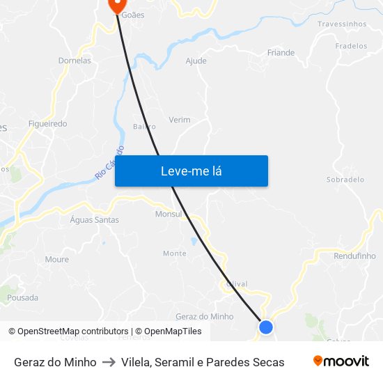 Geraz do Minho to Vilela, Seramil e Paredes Secas map