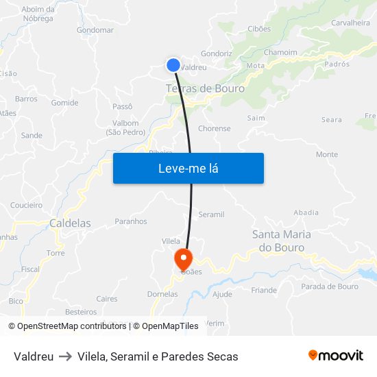 Valdreu to Vilela, Seramil e Paredes Secas map