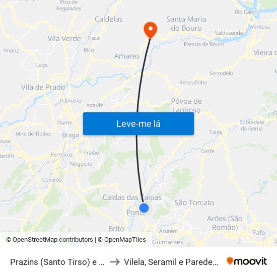 Prazins (Santo Tirso) e Corvite to Vilela, Seramil e Paredes Secas map