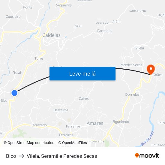 Bico to Vilela, Seramil e Paredes Secas map