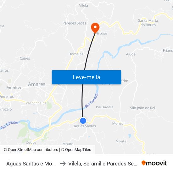 Águas Santas e Moure to Vilela, Seramil e Paredes Secas map